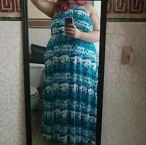 Torrid Teal & White Tie Dye High Neck Maxi Dress
